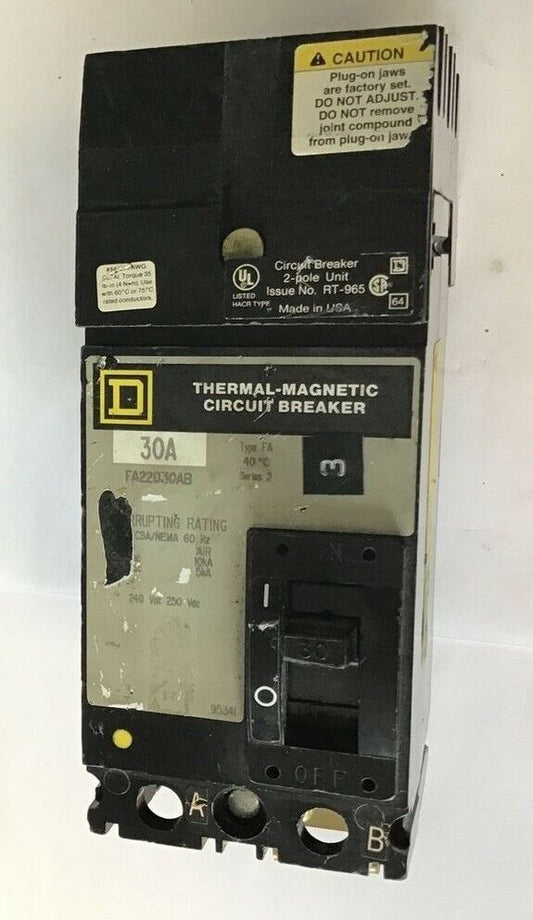SQUARE D FA22030AB CIRCUIT BREAKER 30AMP SER.2 240VAC/250VDC