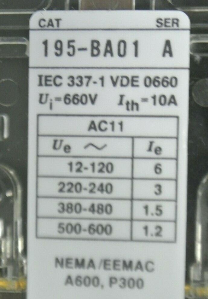 LOT of 5 / ALLEN-BRADLEY 195-BA01 AUXILIARY SWITCH / AUX. CONTACT / NEW SURPLUS