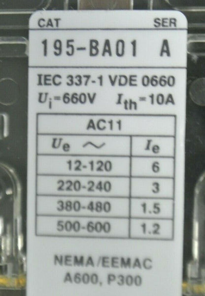 LOT of 5 / ALLEN-BRADLEY 195-BA01 AUXILIARY SWITCH / AUX. CONTACT / NEW SURPLUS