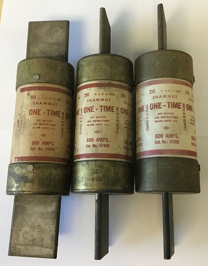 SHAWMUT OT600 ONE-TIME FUSE 600AMPS CLASS K-5 250VAC***LOTOF3***