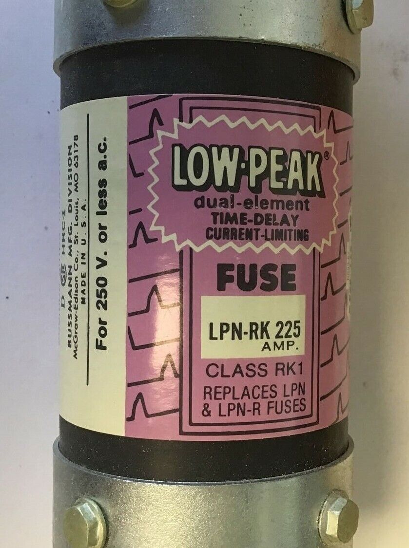 BUSSMAN LPN-RK-225 LOW PEAK DUAL-ELEMENT  TIME DELAY 225A CLASS RK1 250VAC