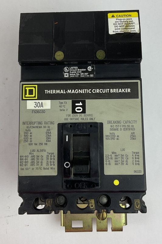 SQUARE D FH36030 THERMAL MAGNETIC CIRCUIT BREAKER 30A