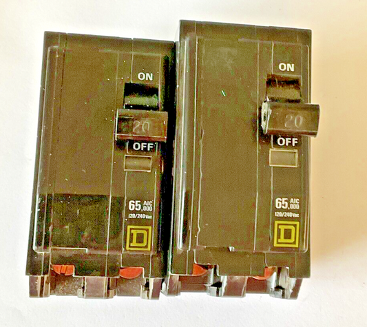 SQUARE D QOB220 CIRCUIT BREAKER 2POLE 20A 65,000AIC 120/240VAC ***LOTOF2***