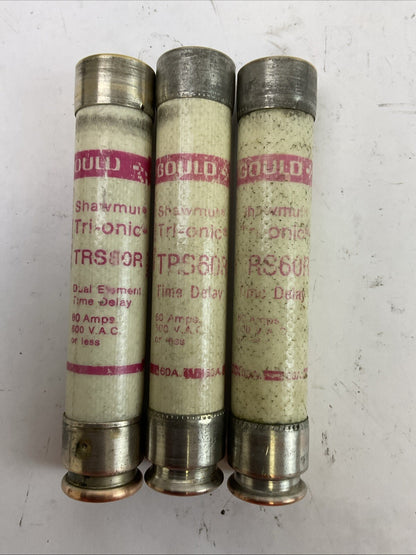 GOULD SHAWMUT TRS60R TRI-ONIC TIME DELAY FUSE 60A 600VAC (LOT OF 3)