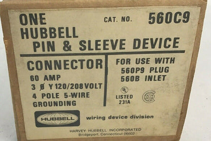 HUBBELL 560C9 PIN&SLEEVE 60AMP 120/208V 4POLE 5-WIRE GROUNDING