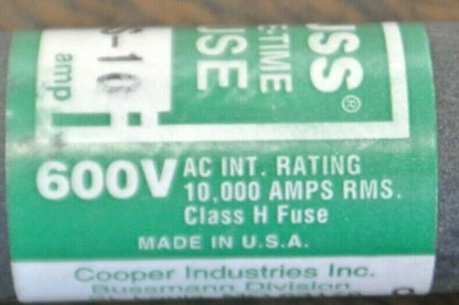 LOT of 7 / COOPER-BUSSMANN / NOS10 / ONE-TIME FUSE / 10A / 600V / NEW SURPLUS