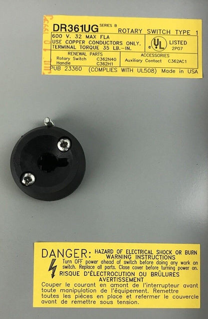 EATON CUTLER HAMMER DR361UG Rotary Switch Type 1 (DR361-UG)  (NEW SURPLUS)