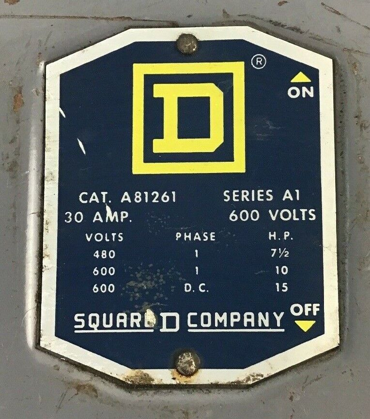 SQUARE D A81261 30AMP 600VDC 15HP 1PH SER.A1 NON FUSIBLE SAFTEY SWITCH