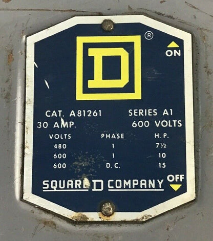 SQUARE D A81261 30AMP 600VDC 15HP 1PH SER.A1 NON FUSIBLE SAFTEY SWITCH