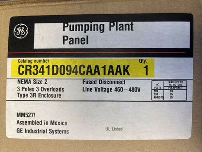 GE CR341D094CAA1AAK PUMPING PLANT PANEL NEMA SIZE 2 FUSED DISCONNECT TYPE 3R