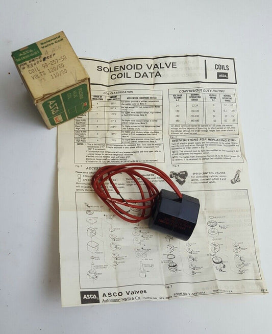 ASCO 99-257-5-D SOLONOID VALVE COIL 992575D, VOLTS 120/60 110/50, NEW