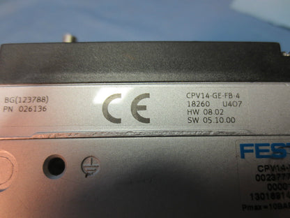 FESTO DQ386 / EO-4696-110-008 Rev. C, PNEUMATIC SOLENOID CONTROL VALVE ASSEMBLY