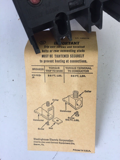 WESTINGHOUSE JB2125W AB DEION CIRCUIT BREAKER 125A 600VAC 250VDC 2 POLE