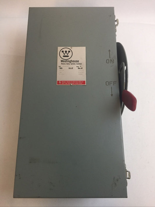 WESTINGHOUSE JHUN261 NON FUSIBLE SAFETY SWITCH 600V 30A 15HP TYPE 12 DUST-TIGHT