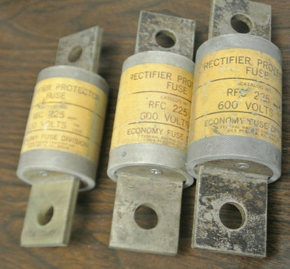 LOT of 3 / ECONOMY RFC225 RECTIFIER PROTECTOR FUSE / 225A / 600V