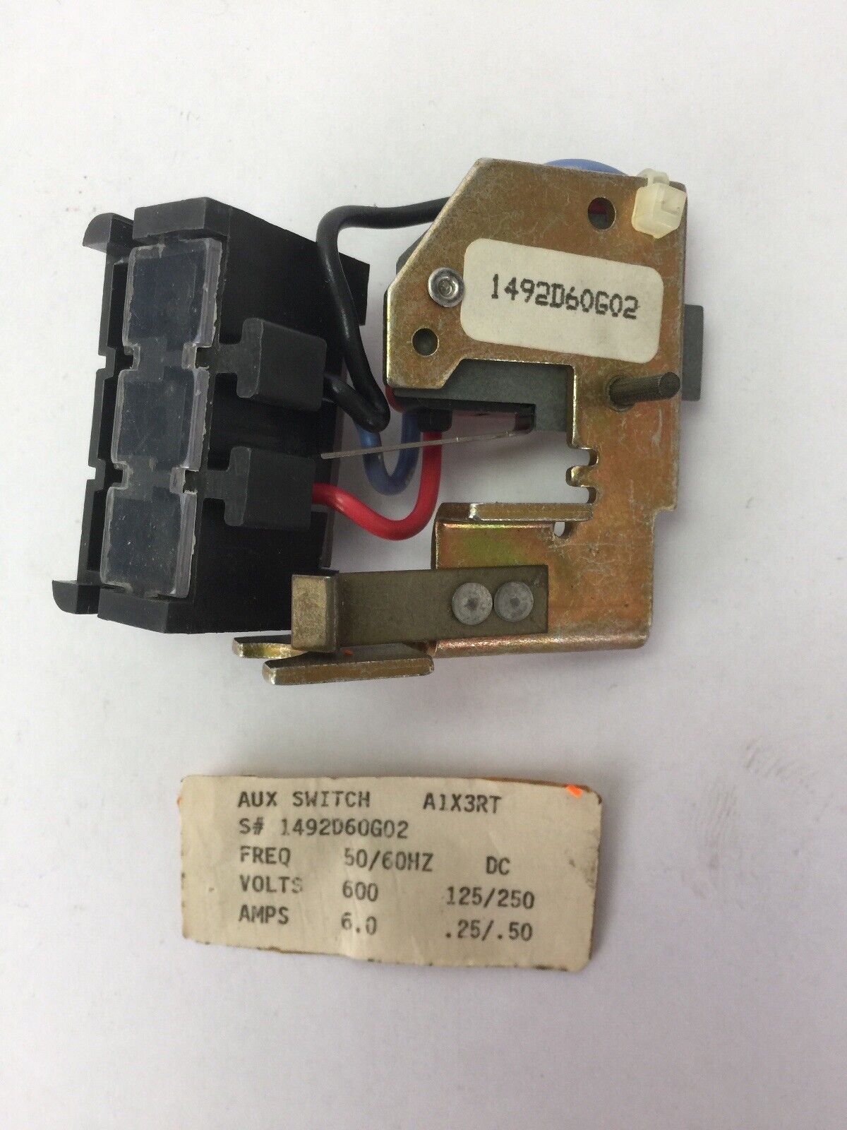 WESTINGHOUSE/CUTLER HAMMER A1X3RT AUXILIARY SWITCH 600VAC 125/250VDC 1492D60G02
