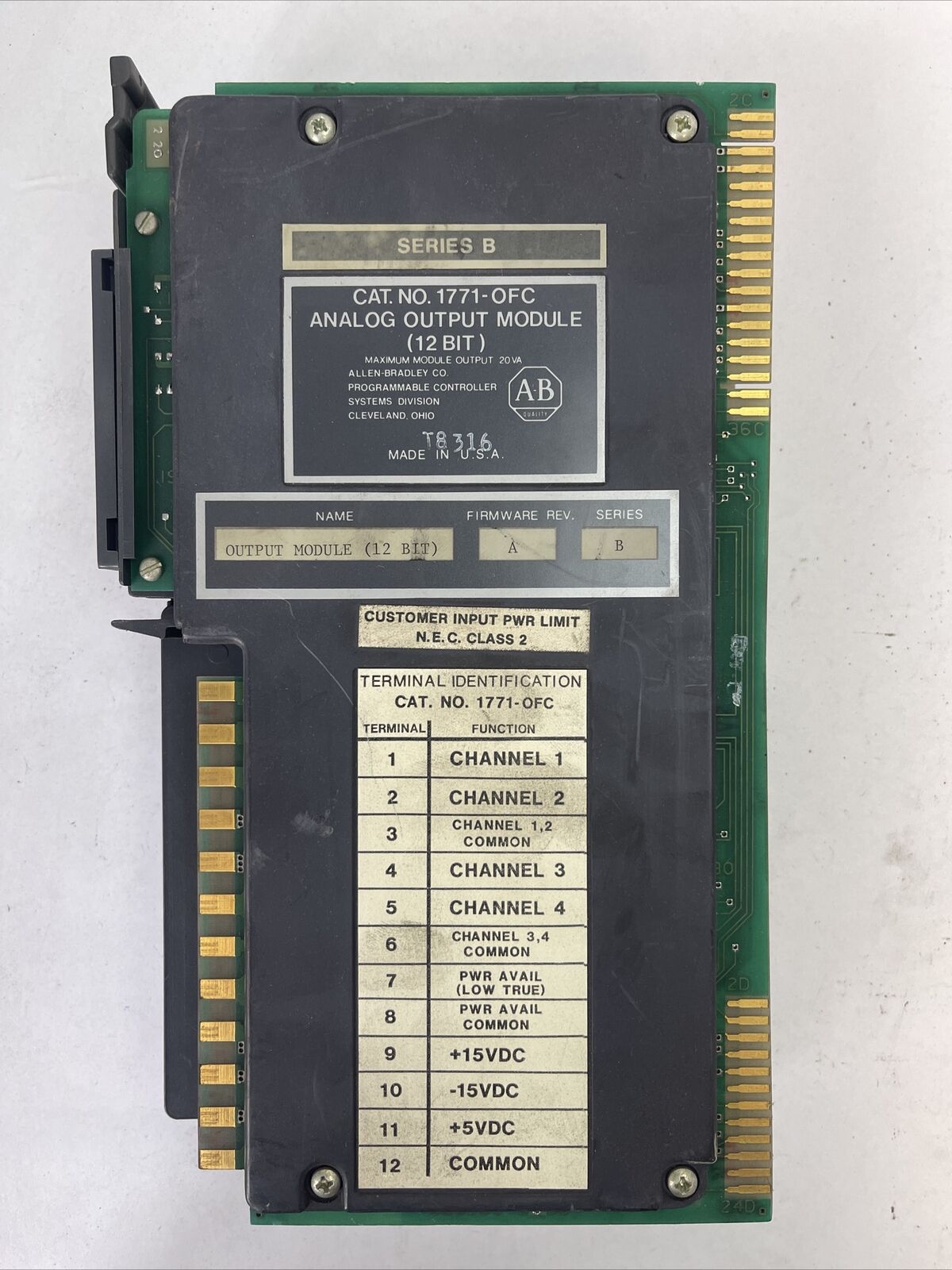 ALLEN BRADLEY 1771-OFC ANALOG OUTPUT MODULE (12 BIT) SERIES B FIRMWARE REV. A