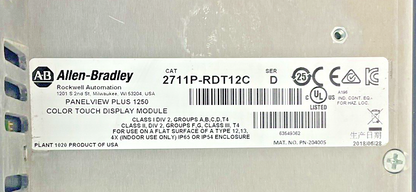 ALLEN BRADLEY 2711P-RDT12C SER.D TOUCH PANEL 2711P-RP8D LOGIC MODULE SER.A