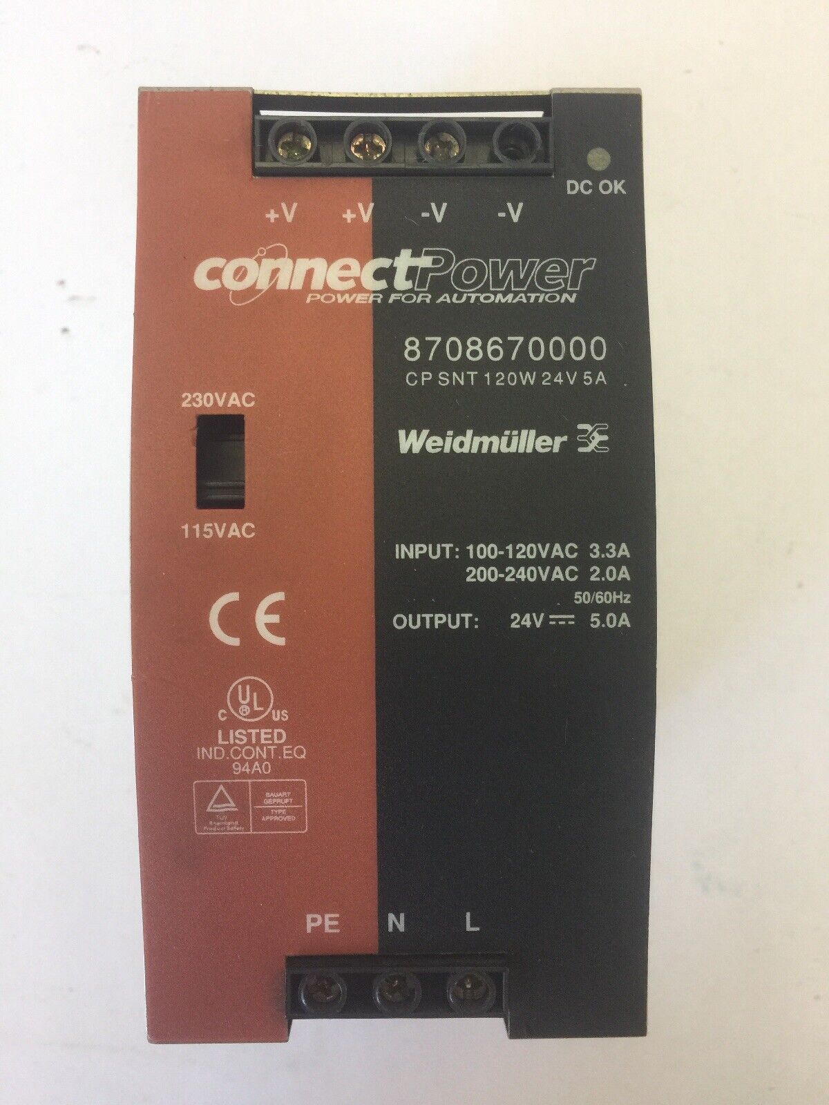 WEIDMULLER 8708670000 POWER SUPPLY INPUT 100-120VAC 200-240VAC OUTPUT 24VDC 5A