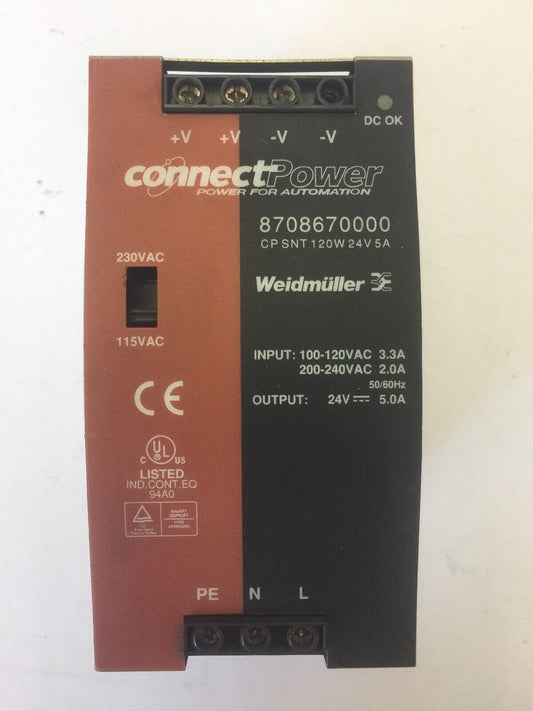 WEIDMULLER 8708670000 POWER SUPPLY INPUT 100-120VAC 200-240VAC OUTPUT 24VDC 5A