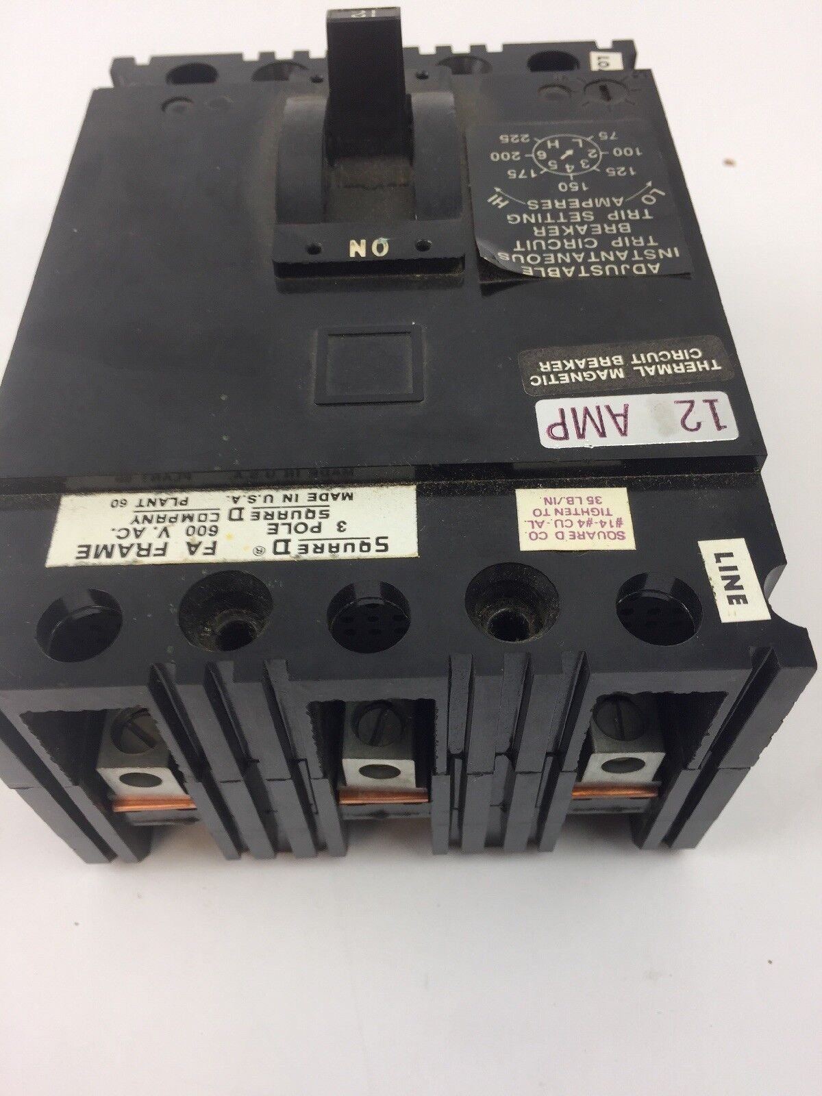 SQUARE D FAL3601212T THERMAL MAGNETIC CIRCUIT BREAKER 600 VAC 12 AMP 3 POLE