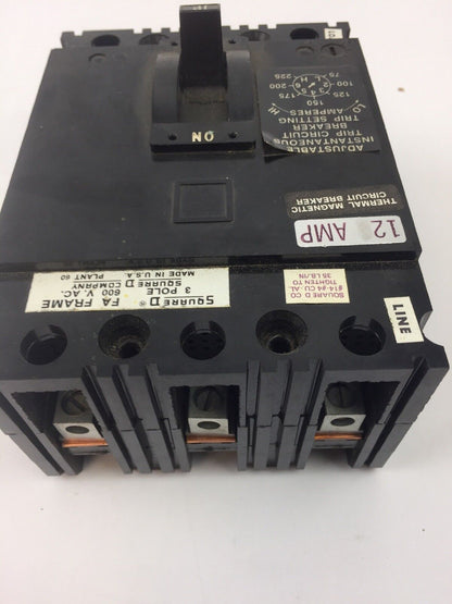 SQUARE D FAL3601212T THERMAL MAGNETIC CIRCUIT BREAKER 600 VAC 12 AMP 3 POLE