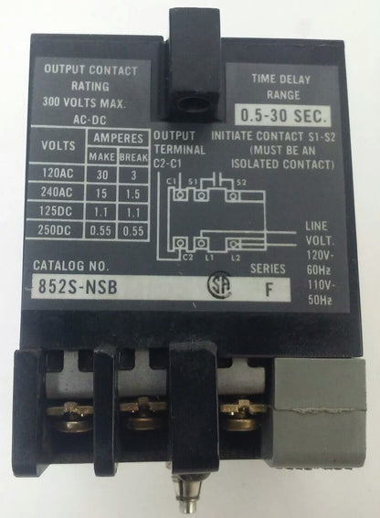 ALLEN BRADLEY 852S-NSB SER.F SOLID STATE TIMER, 0.5-30 SECONDS TIME DELAY RANGE