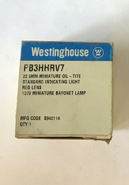 WESTINGHOUSE PB3HHRV7 INDICATING LIGHT 22.5MM MINI OIL-TITE RED LENS 120V