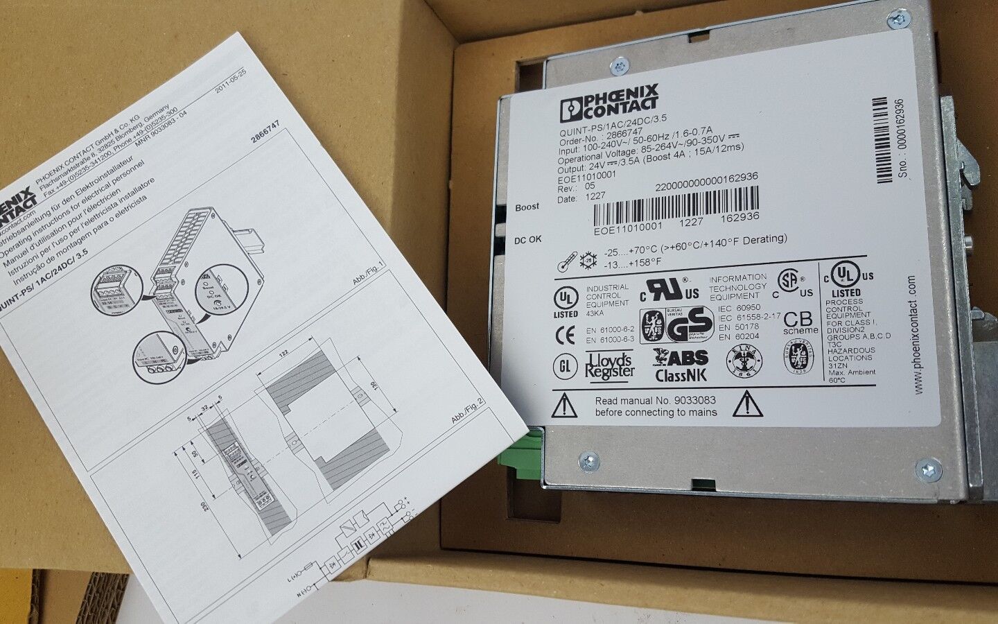 Phoenix Contact Quint-PS 1AC 24DC 3.5 Power Supply : NEW