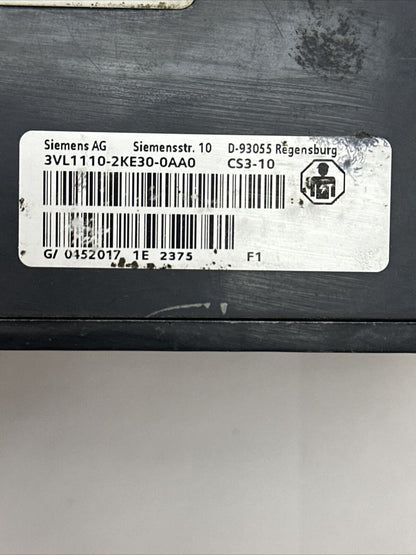 SIEMENS 3VL1110-2KE30-0AA0 CIRCUIT BREAKER 100A 600Y/347VAC 250VDC 3VL9300-3HE01