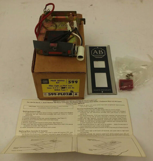 ALLEN BRADLEY 599-PL02D SER. A, PILOT LIGHT W/ RED LENS, SIZES 0-1-2, 120V- 60HZ