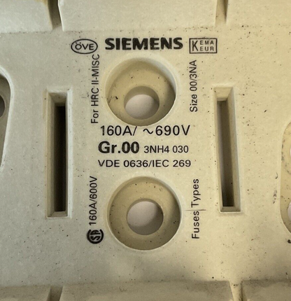 SIEMENS GR.00 3NH4 030 FUSE HOLDERS 160A 690VAC SIZE 00