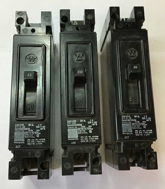 WESTINGHOUSE EHB1020 CIRCUIT BREAKER 20A 277VAC 125VDC 1P***LOTOF3***