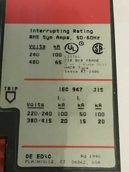 GE SELA24AT0030 CURRENT LIMITING  CIRCUIT BREAKER 30A 480VAC 2POLE W/O TRIP