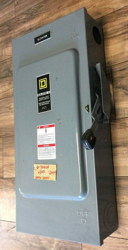 SQUARE D D324N FUSIBLE SAFETY SWITCH SERIES E4 240VAC 200AMP 50HP 3 POLE