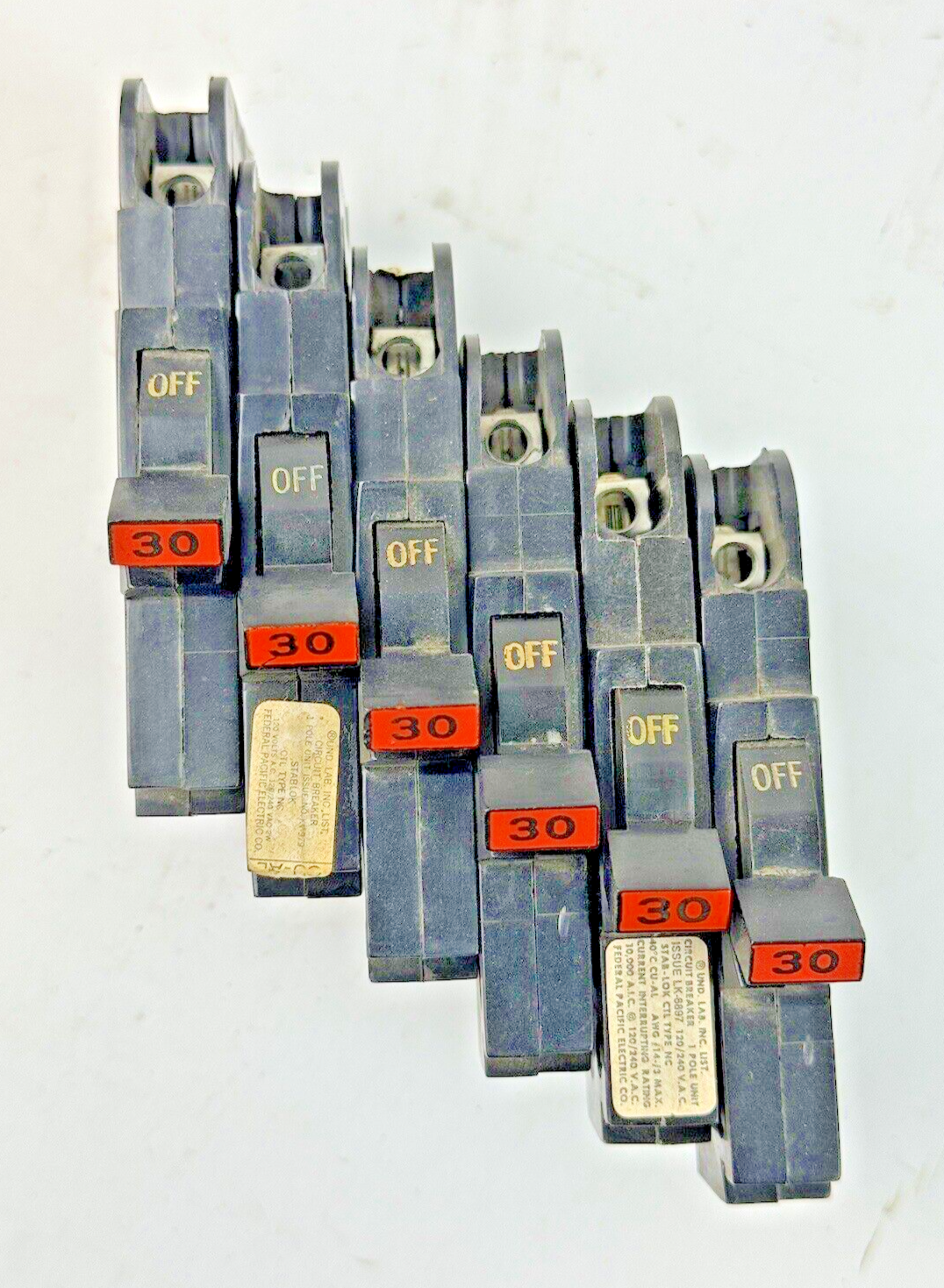 FPE *LOT OF 6* - 030 / NC130 - STAB-LOK BREAKERS - 1 POLE/240VAC/30A - NEW***