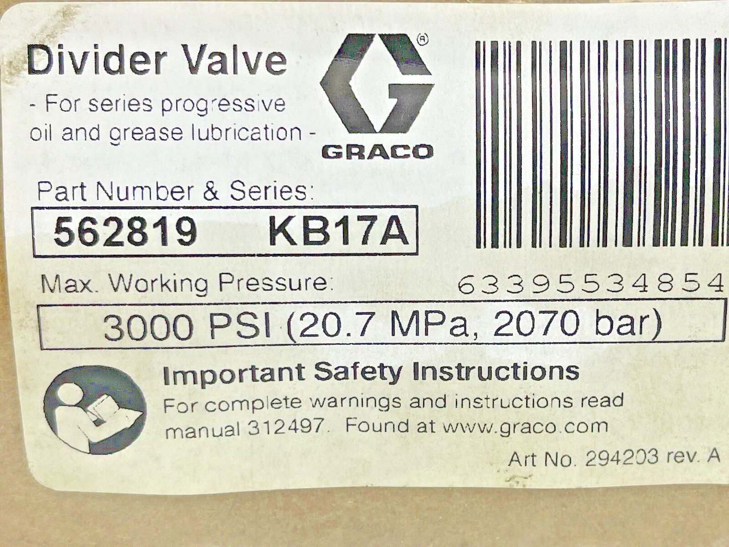 GRACO - 562819 - Trabon® MXP Series Single Divider Valve - 562819 KB17A - MXP-25