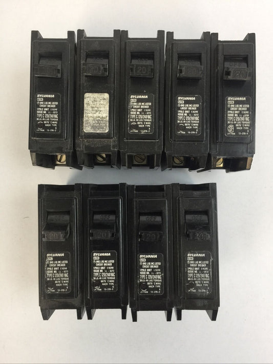 SYLVANIA C120 CIRCUIT BREAKER 20AMP 120/240VAC 1POLE (LOT OF 9)