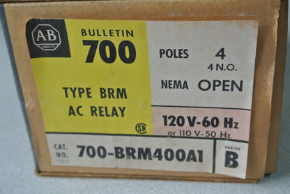 ALLEN-BRADLEY 700-BRM400A1 AC RELAY - 110/120V NEMA OPEN - 4 N.O. - NEW SURPLUS