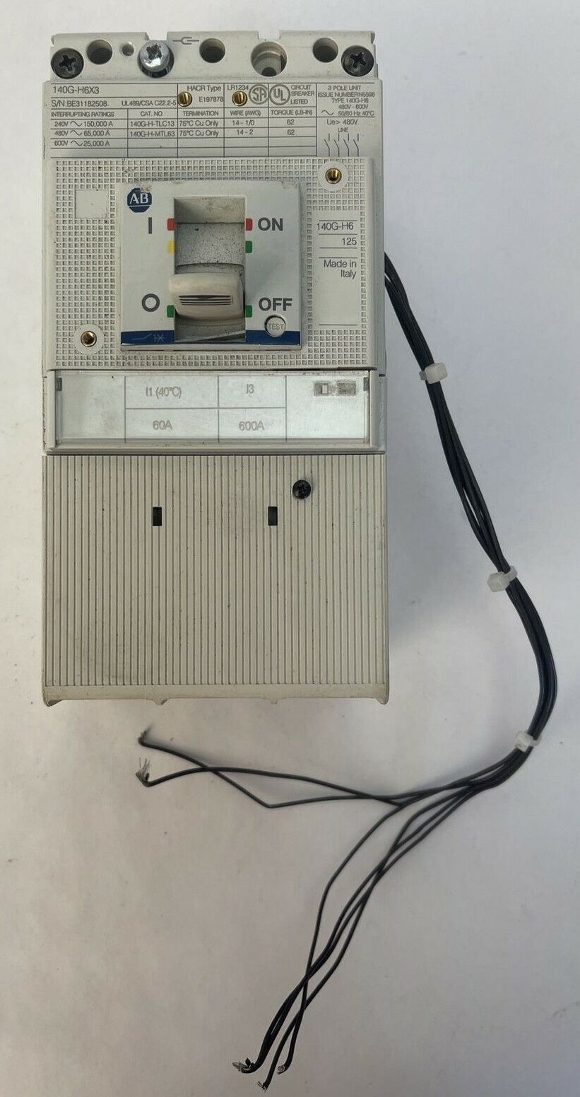 ALLEN BRADLEY 140G-H6C3-C60-FB SER A CIRCUIT BREAKER 240/480/600VAC 3P 140G-H6