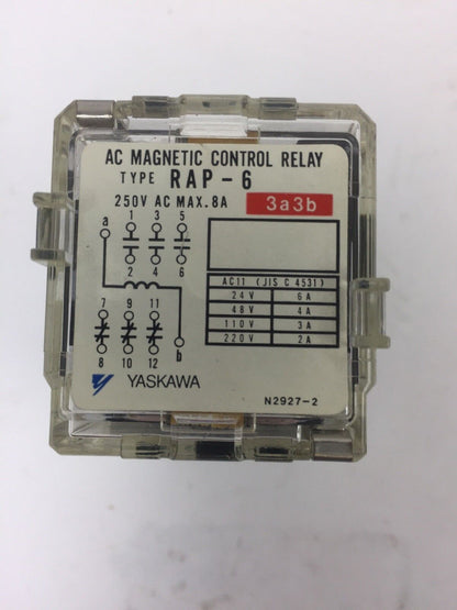 YASKAWA RAP-6 3A3B RELAY 250 VAC MAX .8A WITH YASKAWA TPA-F14B RELAY SOCKET