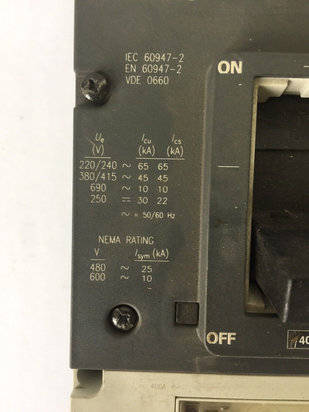 SIEMENS VL400N 3VL4740-1AA34-0AA0 CIRCUIT BREAKER 400A 250VDC 600VAC