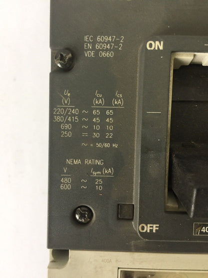 SIEMENS VL400N 3VL4740-1AA34-0AA0 CIRCUIT BREAKER 400A 250VDC 600VAC