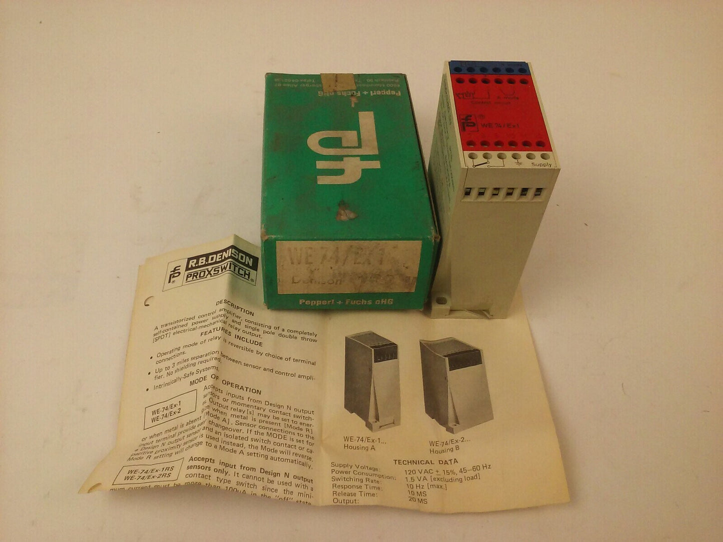 PEPPERL + FUCHS WE74/EX1 SWITCH AMPLIFIER R.B. DENISON PROXSWITCH 120V SUPPLY