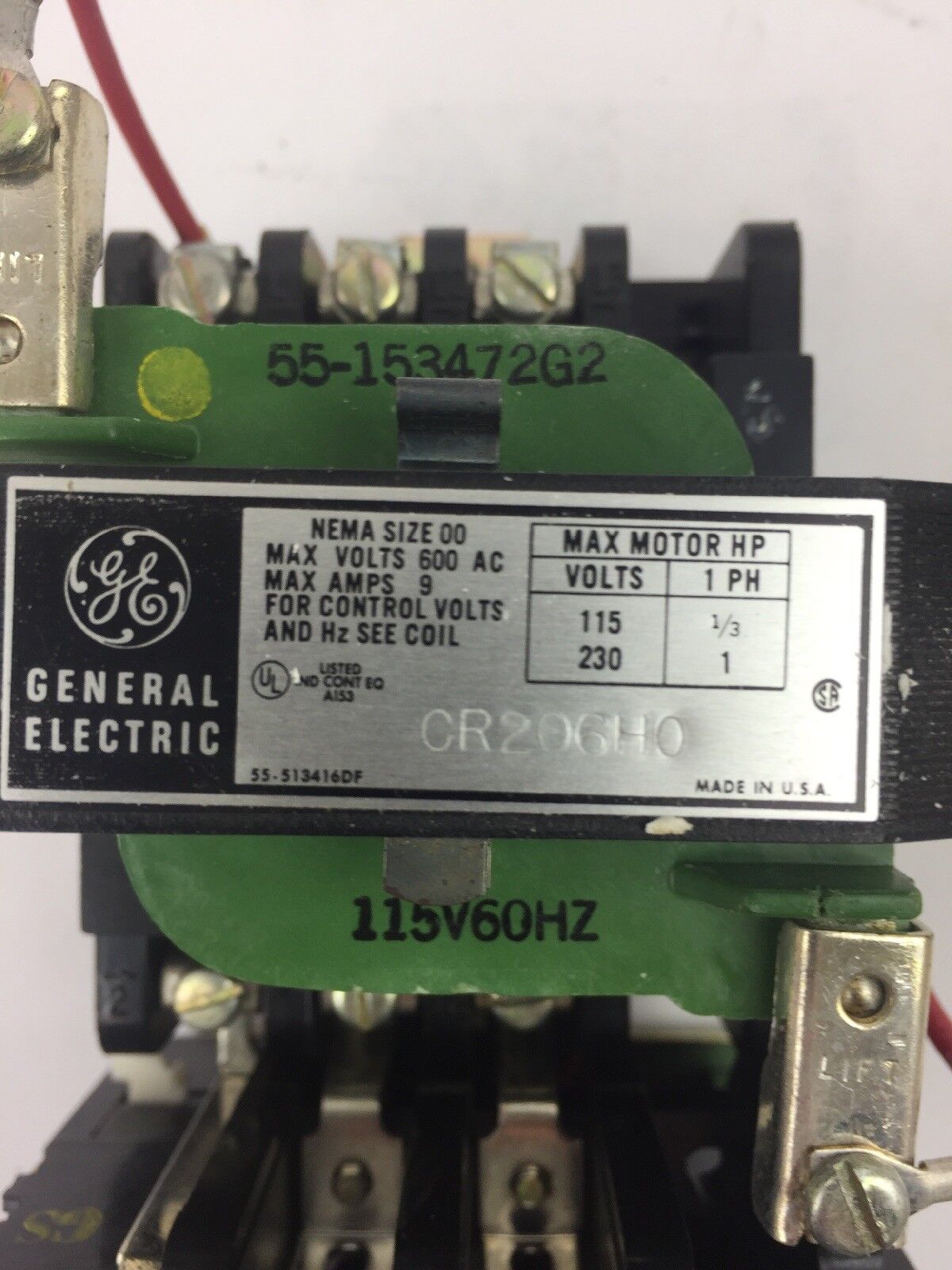 GE CR206H002 MAGNETIC STARTER NON-REVERSING 2 POLES-1OL COIL 115V 60HZ