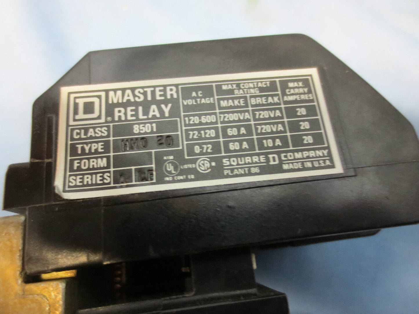 SQUARE D MASTER RELAY, CLASS 8501 TYPE HM0 20, SERIES A