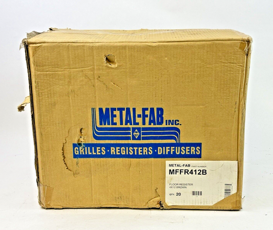 METAL-FAB **BOX OF 20** - MFFR412B - FLOOR REGISTERS - 4" X 12" - NEW IN BOX