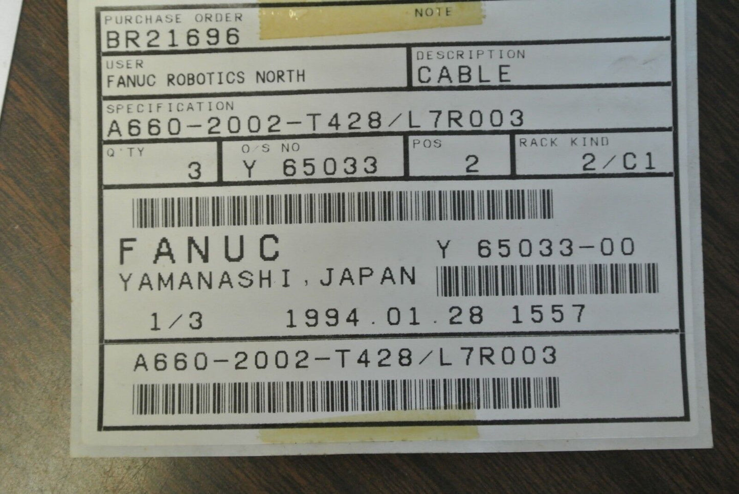 FANUC A660-2002-T428/L7 CABLE ASSEMBLY / NEW SURPLUS / FACTORY SEALED