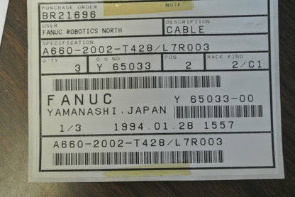 FANUC A660-2002-T428/L7 CABLE ASSEMBLY / NEW SURPLUS / FACTORY SEALED