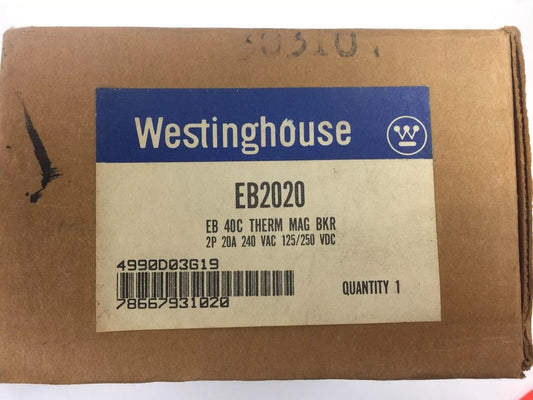 WESTINGHOUSE EB2020 EB 40C THERM MAG BKR 2P 20A 240 VAC 125/250 VDC